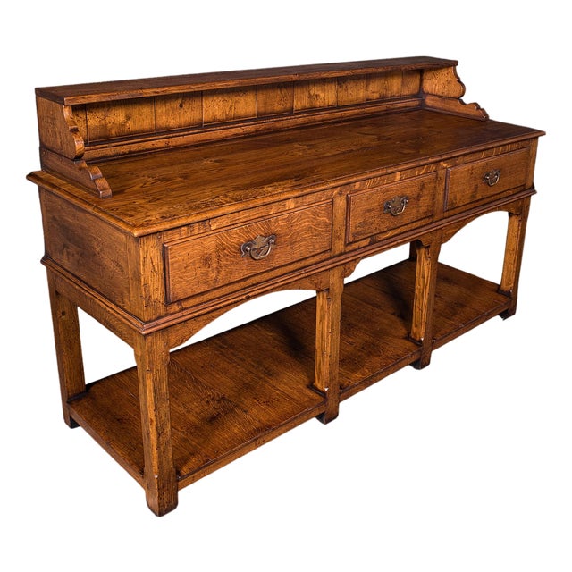 Vintage Suffolk Dresser Base, English, Oak, Victorian Revival, Kitchen Sideboard For Sale