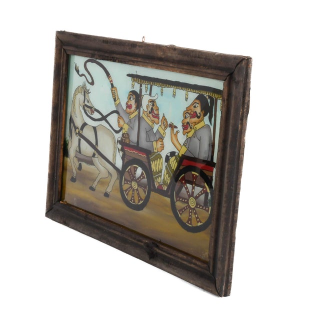 Framed Punakawan Charriot Ride Reverse Glass Painting For Sale - Image 4 of 11