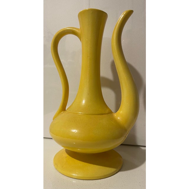 20th C. Mid Century Modern Sculptural Yellow Ceramic Ewer, Italian Style For Sale - Image 4 of 10