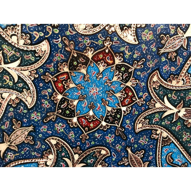 Boho Chic Hand Carved Colorful Tulip Design Copper Tray For Sale - Image 3 of 8