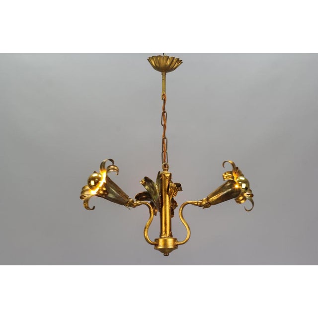 Gold Gilt Metal Three-Light Chandelier by Hans Kögl, 1970s For Sale - Image 8 of 18