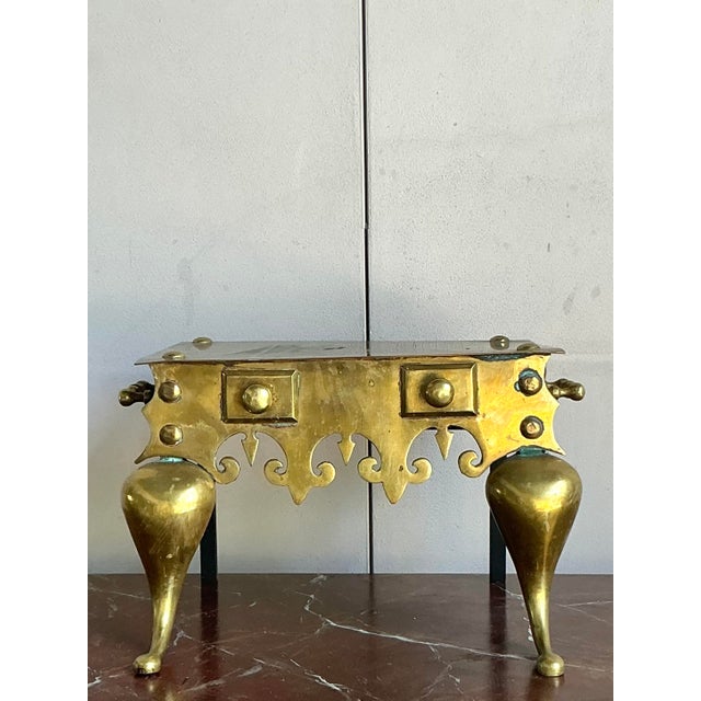 English Vintage Boho Brass Footman Stool For Sale - Image 3 of 6