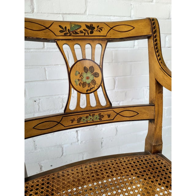 Wood Vintage Mid Century Sheraton Style Hand Painted Armchairs - a Pair For Sale - Image 7 of 8