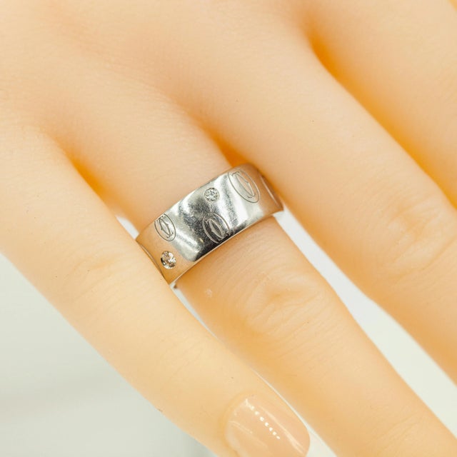 Vintage CARTIER Happy Birthday Ring in 18K white gold from 1980s 8 mm band with 5 Diamonds ~ 0.20 carat. Double-C logo...