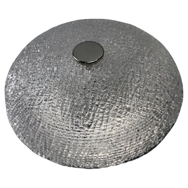 Large Textured Ice Glass and Chrome Flush Mount, 1970 For Sale - Image 16 of 16