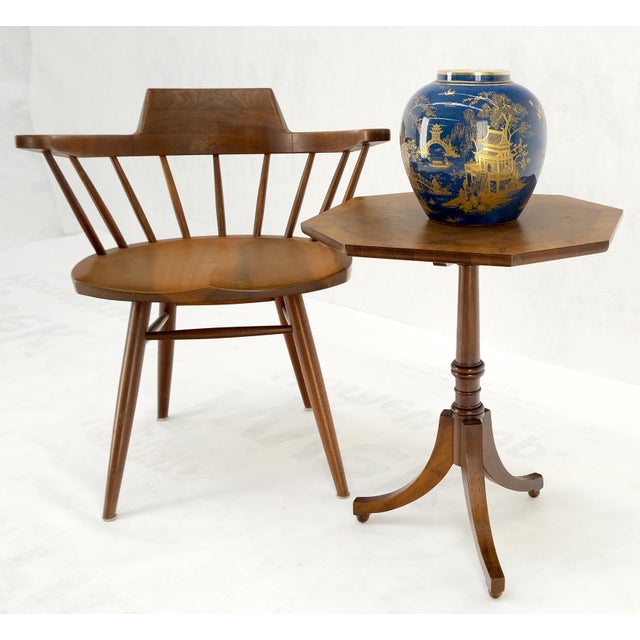 Fine Octagonal Shape Banded Burl Wood Tripod Base Occasional Table Stand For Sale - Image 6 of 12