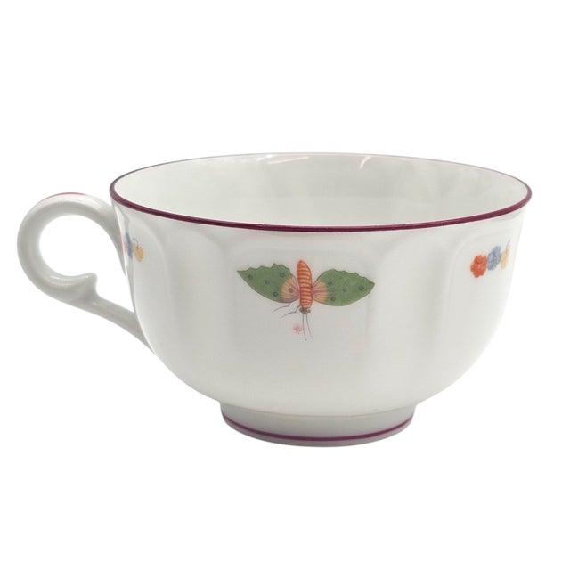 White Set of 7 Mma Charles Field Haviland Limoges Tea Cups and Saucers – Meissen Style Floral With Red Rim For Sale - Image 8 of 15