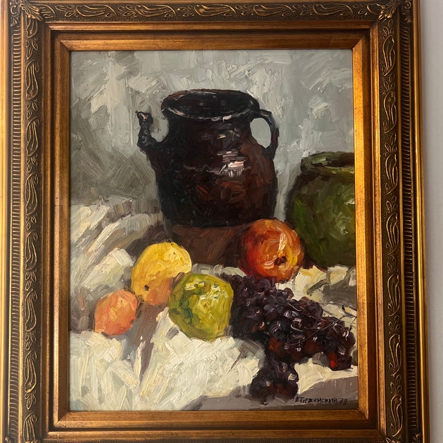 Post Impressionist 20th Century European School Oil on Canvas Board Tabletop Still Life Framed Signed For Sale - Image 3 of 12