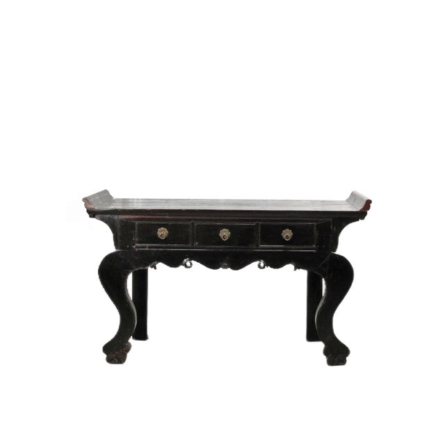 Antique Chinese Black Lacquer Altar Console Table For Sale - Image 13 of 13