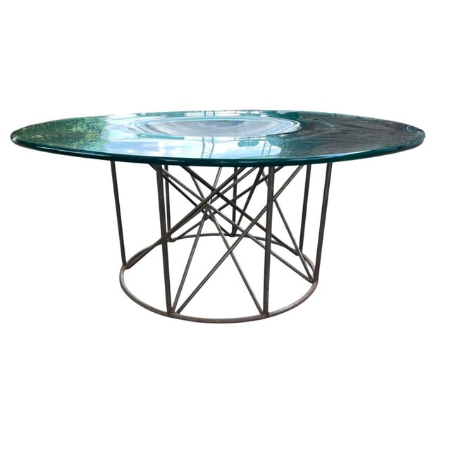 American 1980s Sculptural Gilt Brass Coffee Table With Concave Glass Top For Sale - Image 3 of 9