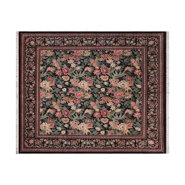 Black Shabby Chic Square 1990's Pak-Persian Black/Black Wool Rug - 8'2'' X 8'3'' For Sale - Image 8 of 9