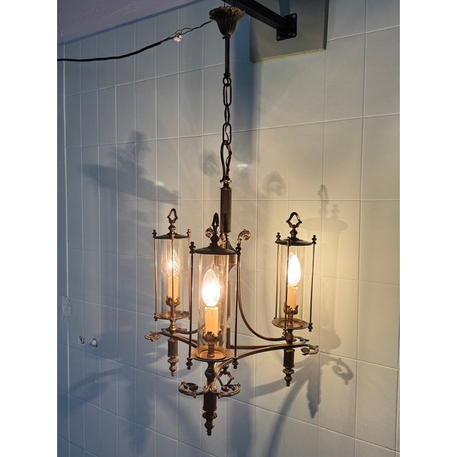 Neoclassical Empire Brass and Glass Chandelier, 1950s For Sale - Image 17 of 18