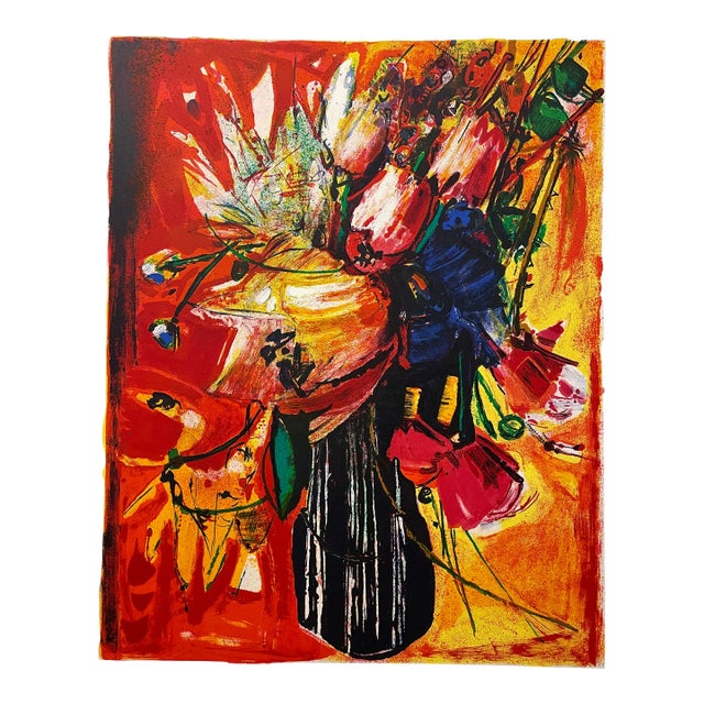 1960s Rodolphe Caillaux Lithograph Bouquet De Fleurs For Sale