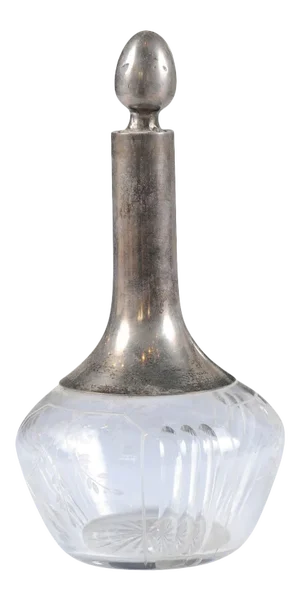 Danish Crystal and Silver Decanter with Stopper and Foliage Engraved Body