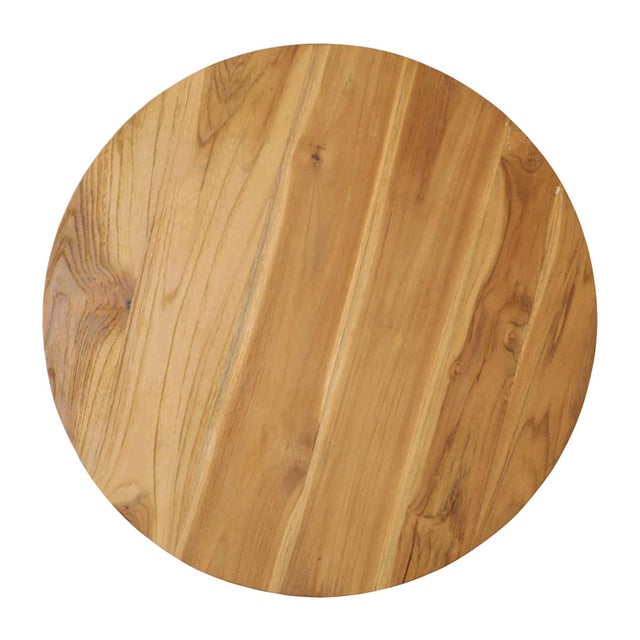 Modern round natural teak wood top side table with bulb shape concrete base. Each may vary in exact coloring and inherent...