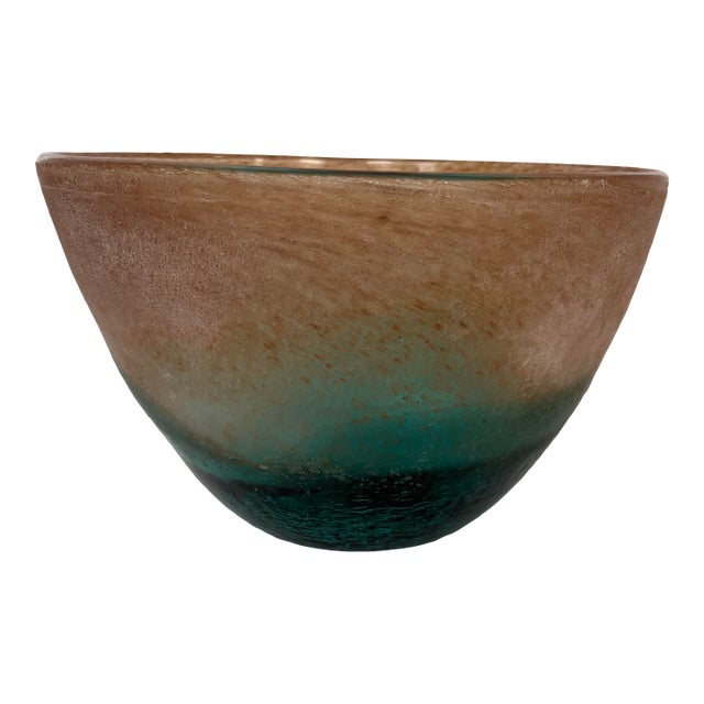 Vintage Murano Style Art Glass Bowl, Amber to Aqua Sommerso Centerpiece, Mid Century Modern Sculptural Vessel For Sale