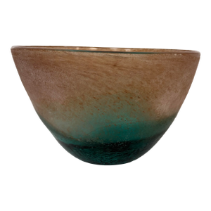 Vintage Murano Style Art Glass Bowl, Amber to Aqua Sommerso Centerpiece, Mid Century Modern Sculptural Vessel