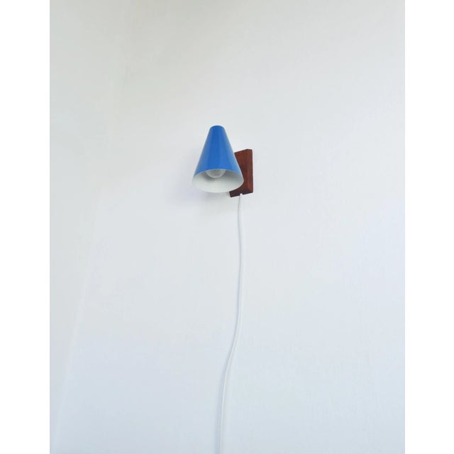 Blue Mid-Century Modern Danish Wall Lamp with Adjustable Brass Arm For Sale - Image 8 of 11