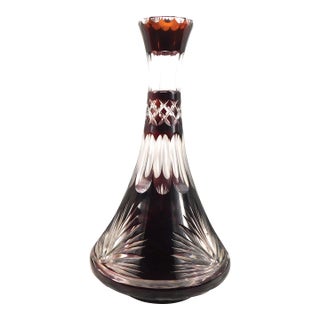 1940s Red Cut to Clear Decanter For Sale