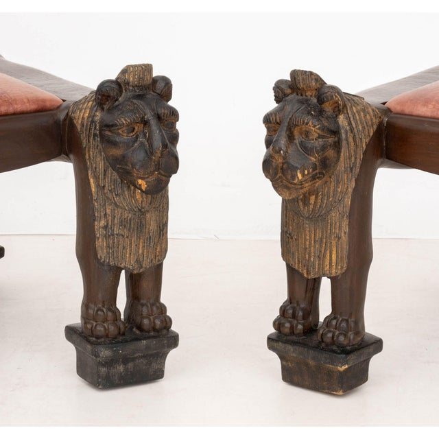 Egyptian Revival Carved Wood Lion Benches, Pair For Sale - Image 4 of 10
