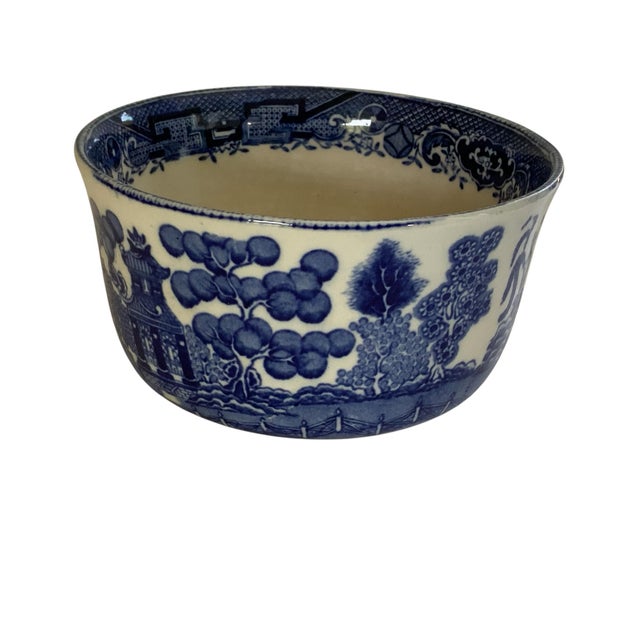 Traditional Antique Buffalo Pottery Blue Willow Oatmeal Berry Bowl - Semi-Vitreous Made in Usa 1917 For Sale - Image 3 of 7
