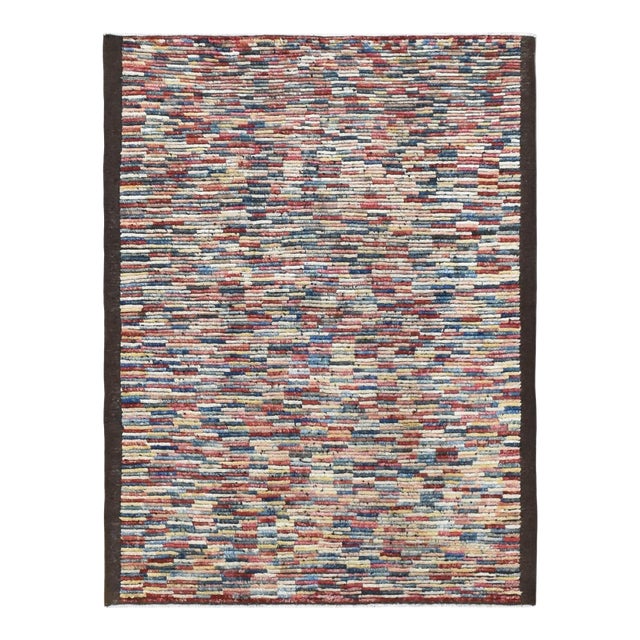 Hand Knotted Multicolor Modern Wool Rug For Sale