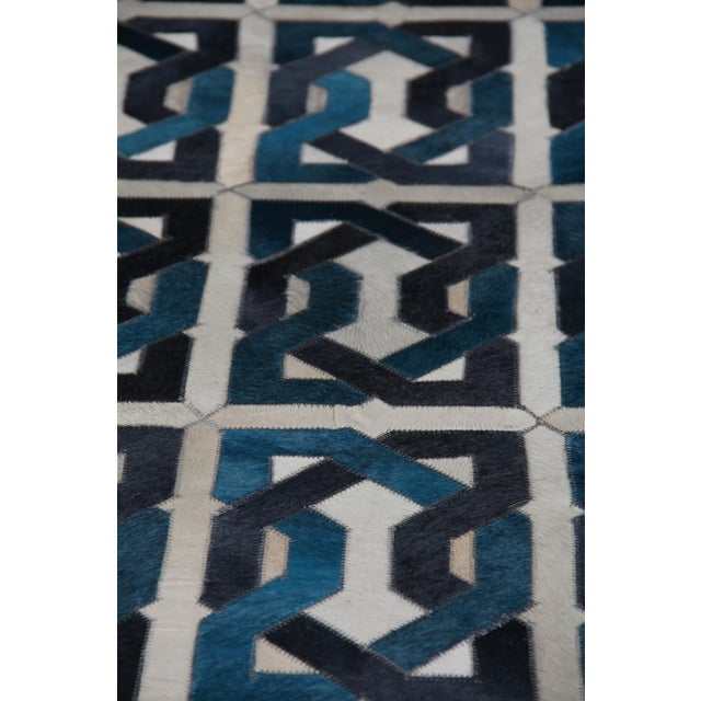Animal Skin Montgomery Ivory/Navy Blue/Blue/Multi Patchwork Leather Area Rug - 11'6"x14'6" For Sale - Image 7 of 9