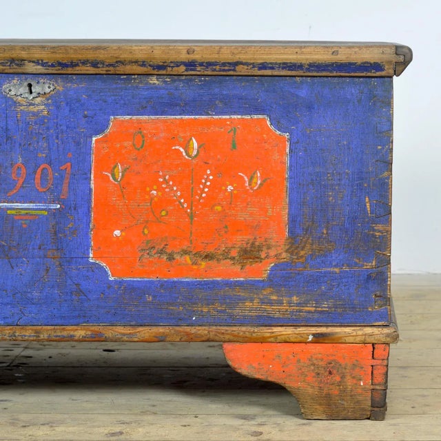 Folk Art Wedding Chest, 1901 For Sale - Image 10 of 13