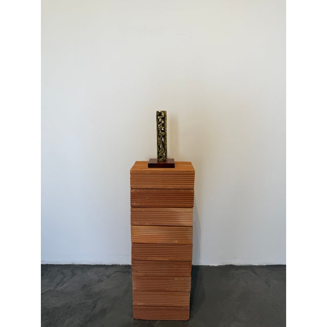 Hugo Rodrigues Abstract Brutalist Bronze Sculpture on Wood Base, Brazil 1985 For Sale - Image 16 of 16
