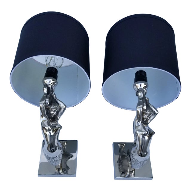 Nickel Plated Bronze Mermaid Sconces - a Pair For Sale