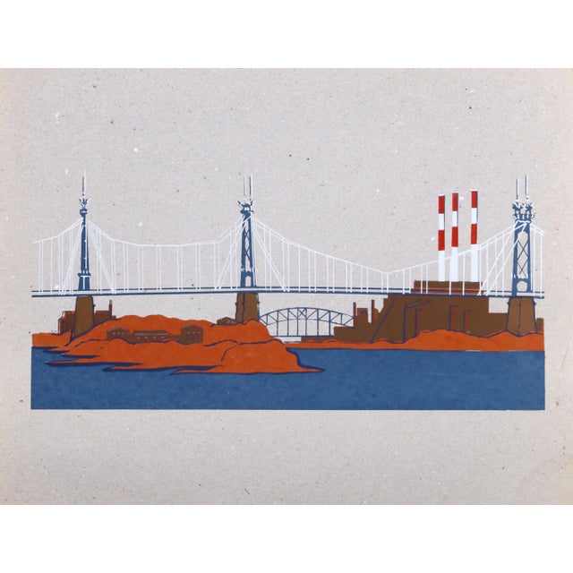 Queensborough Bridge, Allan Simpson Screenprint on Recycled Paper For Sale
