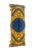 The bench is in Baroque style with giltwood carved wood featuring striking blue and gold patterned upholstery with animal-...