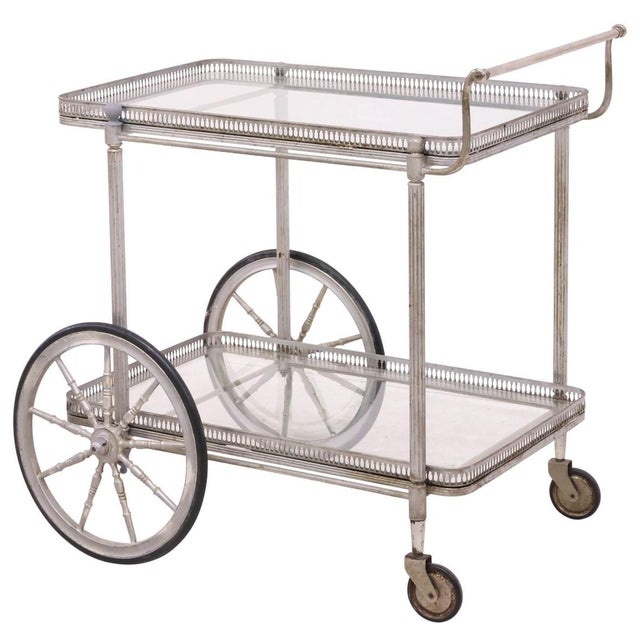 Mid-Century Modern 1950s French Silver-Tone Metal Service Trolley/ Bar Cart For Sale - Image 3 of 5