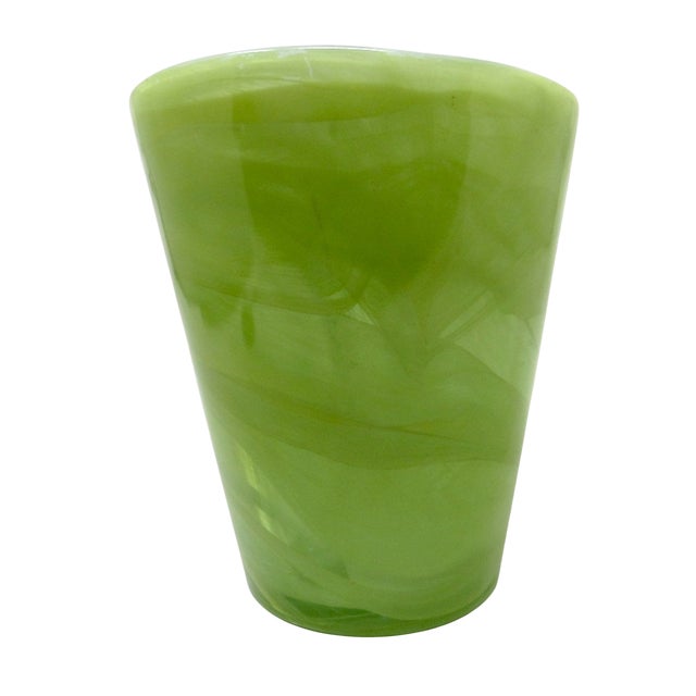 1980s Sea Glasbruk "Candy" Vase in Green and White Glass For Sale - Image 5 of 8