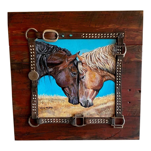 "Connected Hearts", Willie Britt, Original Acrylic Painting, the Sweet Bonding of Two Horses For Sale