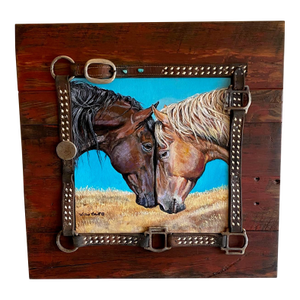 "Connected Hearts", Willie Britt, Original Acrylic Painting, the Sweet Bonding of Two Horses