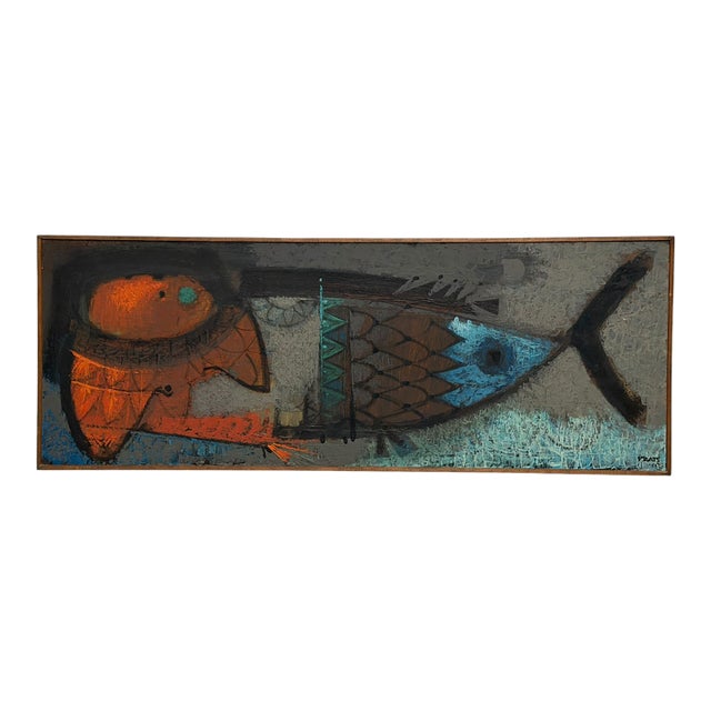 Abstract Modern Art Ramon Prats Oil Painting of Fish For Sale