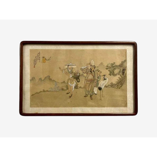 Cream Chinese Export, Hand-Painted Figural Scenes, Rosewood Frames, China, 19th C. For Sale - Image 8 of 18