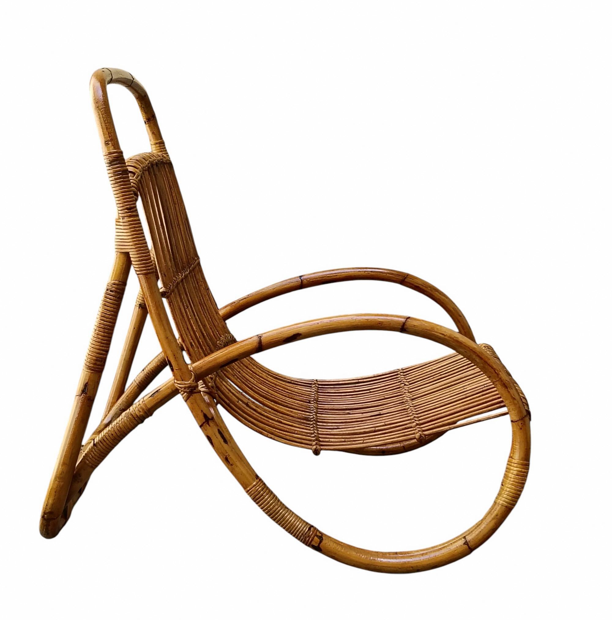 Vintage Rattan and Wicker Lounge Armchair by Franco Albini, Italy
