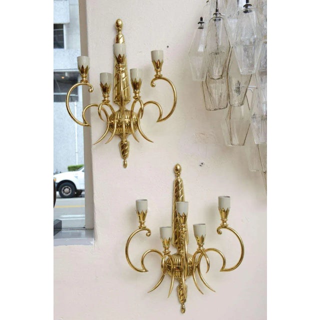 Metal Italian Brass Sconces - Pair For Sale - Image 7 of 10
