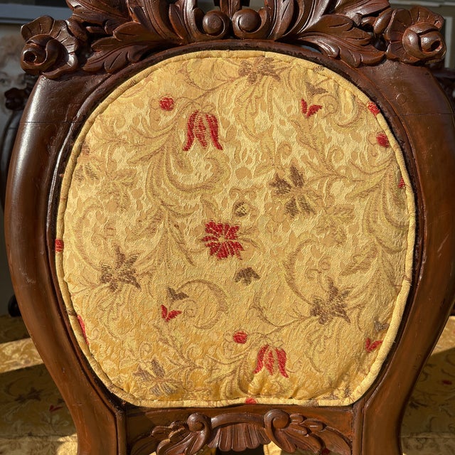 Mid-Late 20th Century Vintage Rococo Revival Carved Accent Chairs in Yellow-Gold Floral Damask - 8 Pieces For Sale - Image 12 of 12