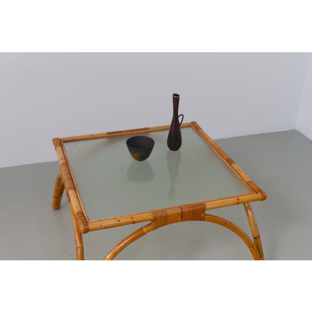 Danish Modern Square Rattan and Glass Coffee Table, 1960s For Sale - Image 13 of 15