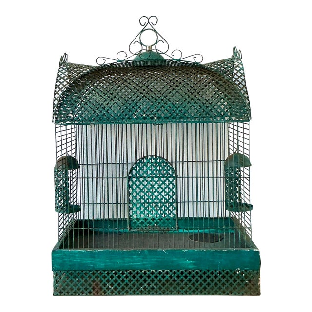 Vintage Boho Punch Cut Metal Bird Cage For Sale