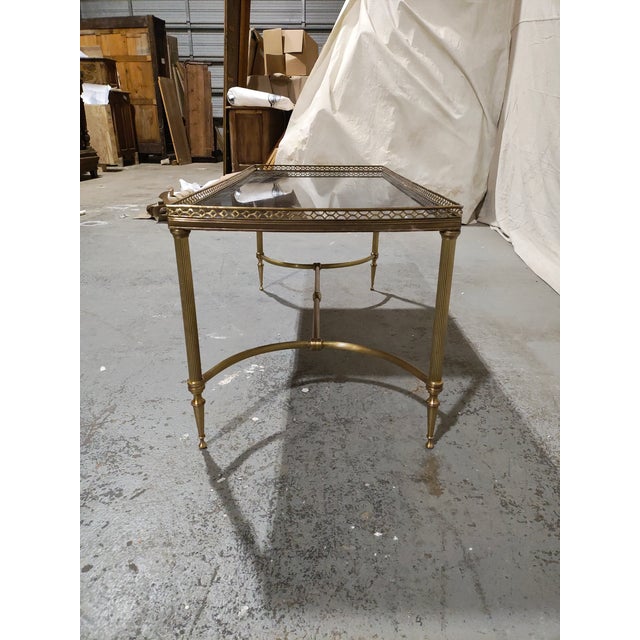French 1940s French Louis XVI Style Brass & Marble Cocktail Table With Pierced Gallery For Sale - Image 3 of 8