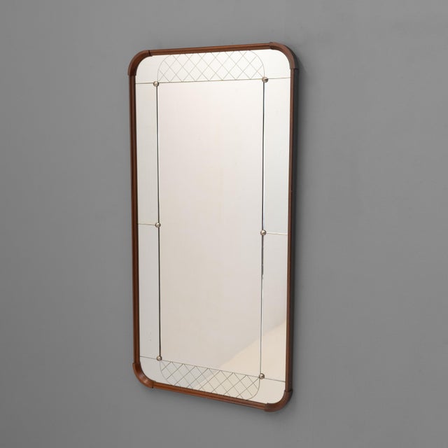 Wood Large Rounded Corner Harlequin Mirror, 1960s For Sale - Image 7 of 7