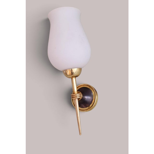 Vintage Wall Sconces in Brass and Opaline Glass from Arlus, 1950s, Set of 2 For Sale - Image 6 of 18