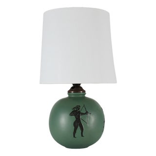 Danish Art Deco Green Ceramic Ball Table Lamp by P. Ipsens Enke, 1940s For Sale