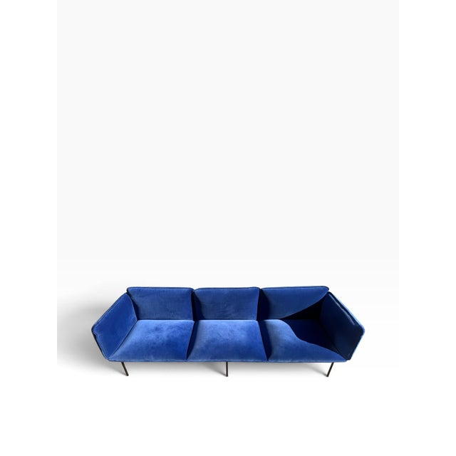 Royal Blue Mika Tolvanen for Woud Nakki Royal Blue Velvet Three-Seat Sofa For Sale - Image 8 of 14