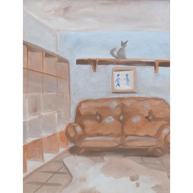 Abstract Interior Cat Still Life Figure Painting Including the Antiqued Gold Wood Frame For Sale - Image 3 of 5