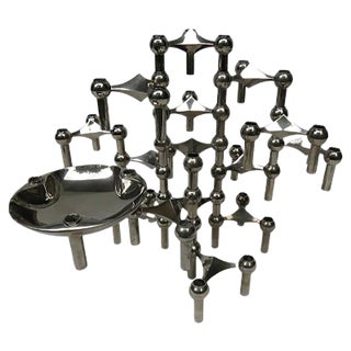 German Nickel-Plated S22 Bowl & Candleholders, 1960s, Set of 32 For Sale